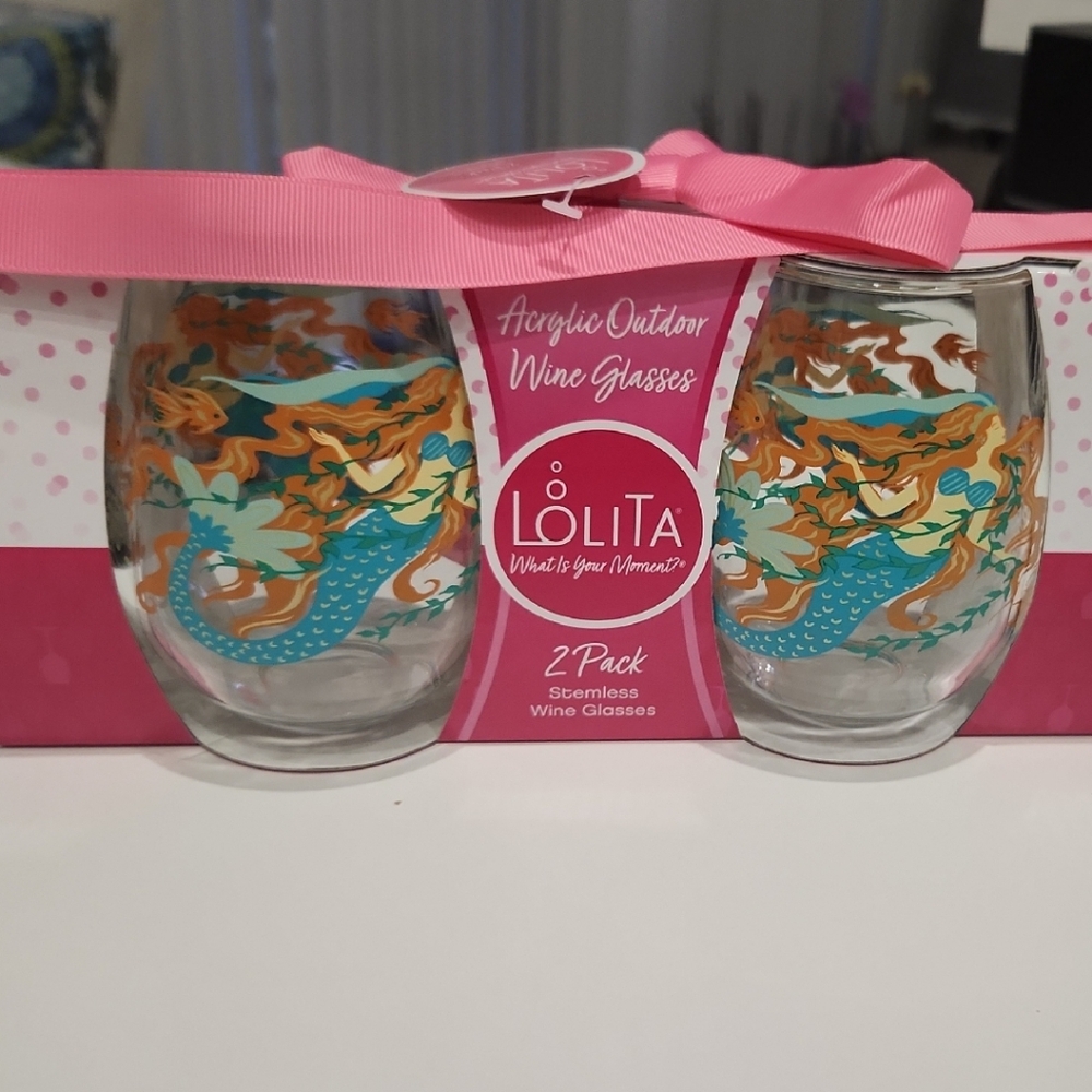 Lolita Mermaid Stemless Wine Glasses - Blue and Orange
